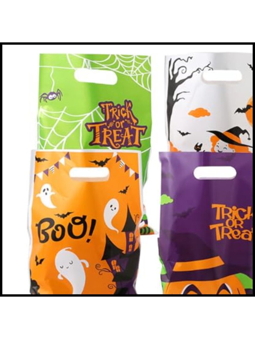 100Pc Halloween Plastic Candy Treat Bags with Handle 9.8x6.5" Reusable